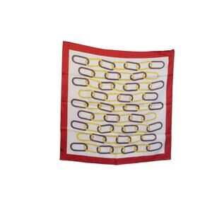 Vintage Red Chain Print Scarf 28x28 Square Retro Gold Brown Geometric 1980s-1990